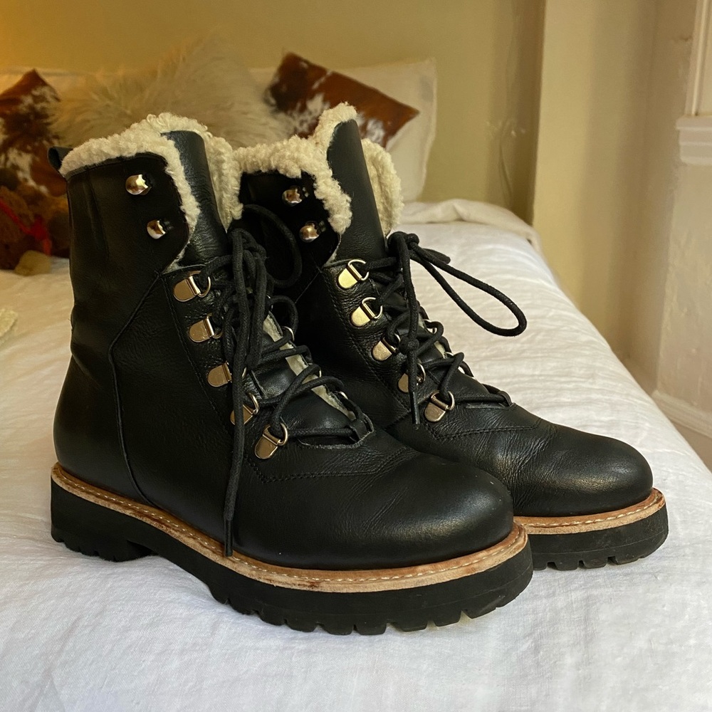 Sol Sana Harlan Black Combat Boots & Sherpa Lining